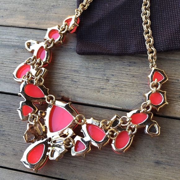 kate spade Neon Orange Chunky Crystal Gold Plated Statement Necklace! EUC - Picture 11 of 13